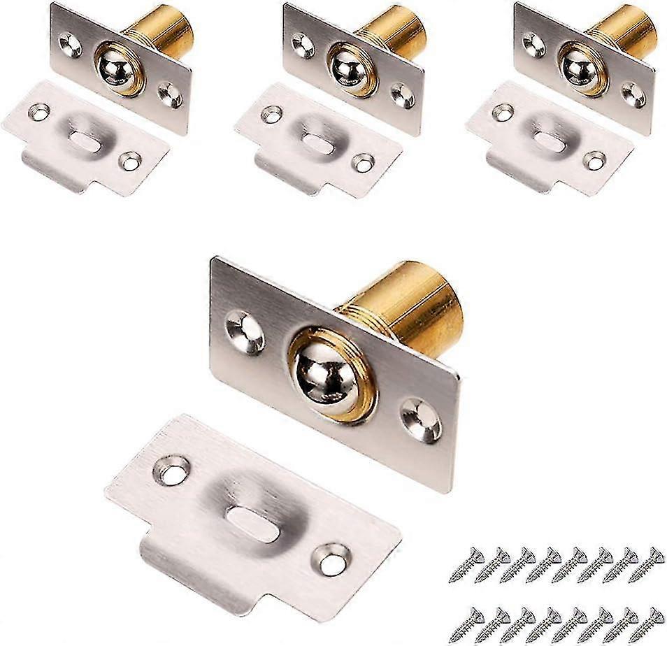 Door Ball Catch Hardware, 4 Pieces High Performance Copper Adjustable Ball Roller Shutter Door Lock with Stop Plate, Adjustable Cabinet Door