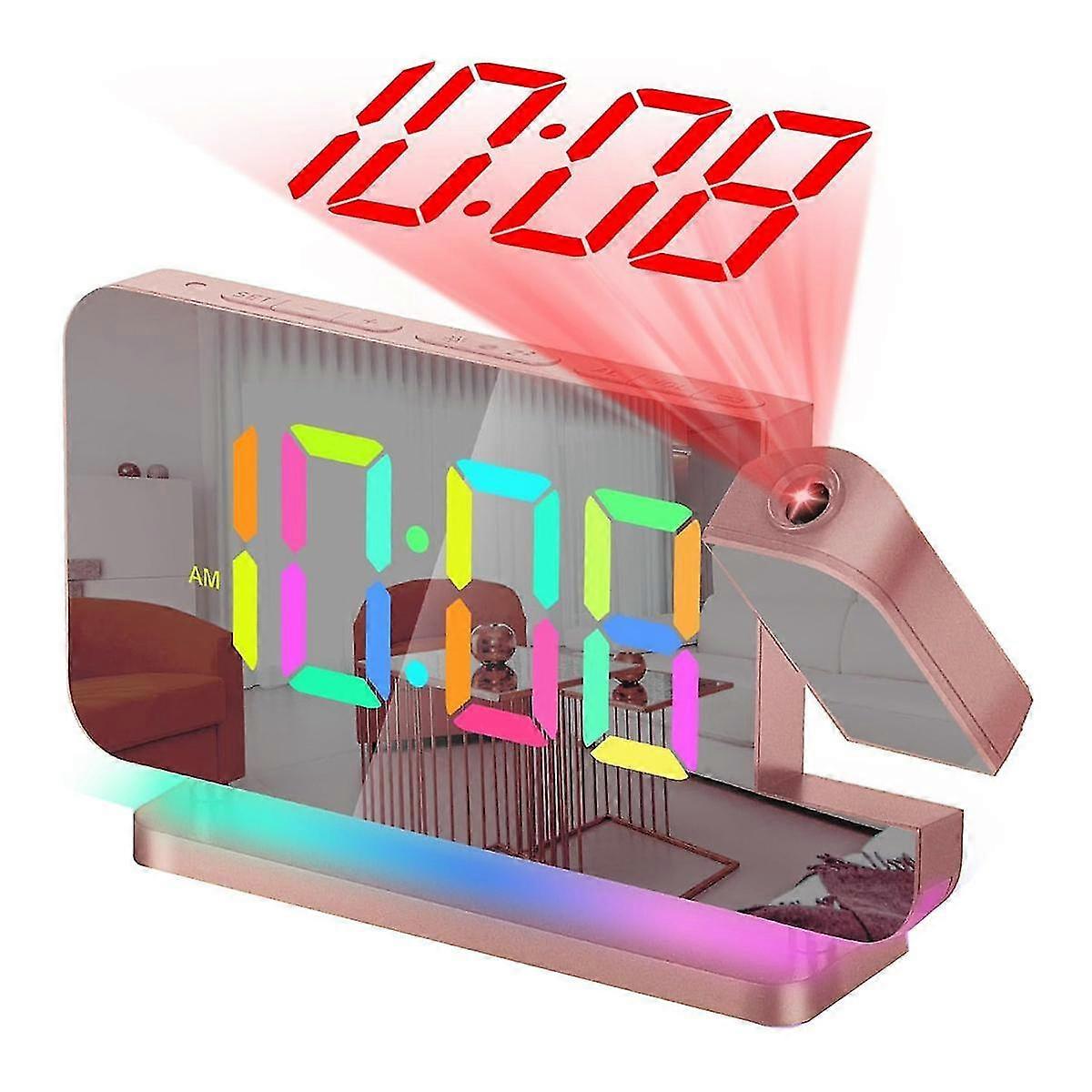 Projection Alarm Clock,7.4inch Led Mirror Digital Clocks Display,+180rotatable Projector,night Lig