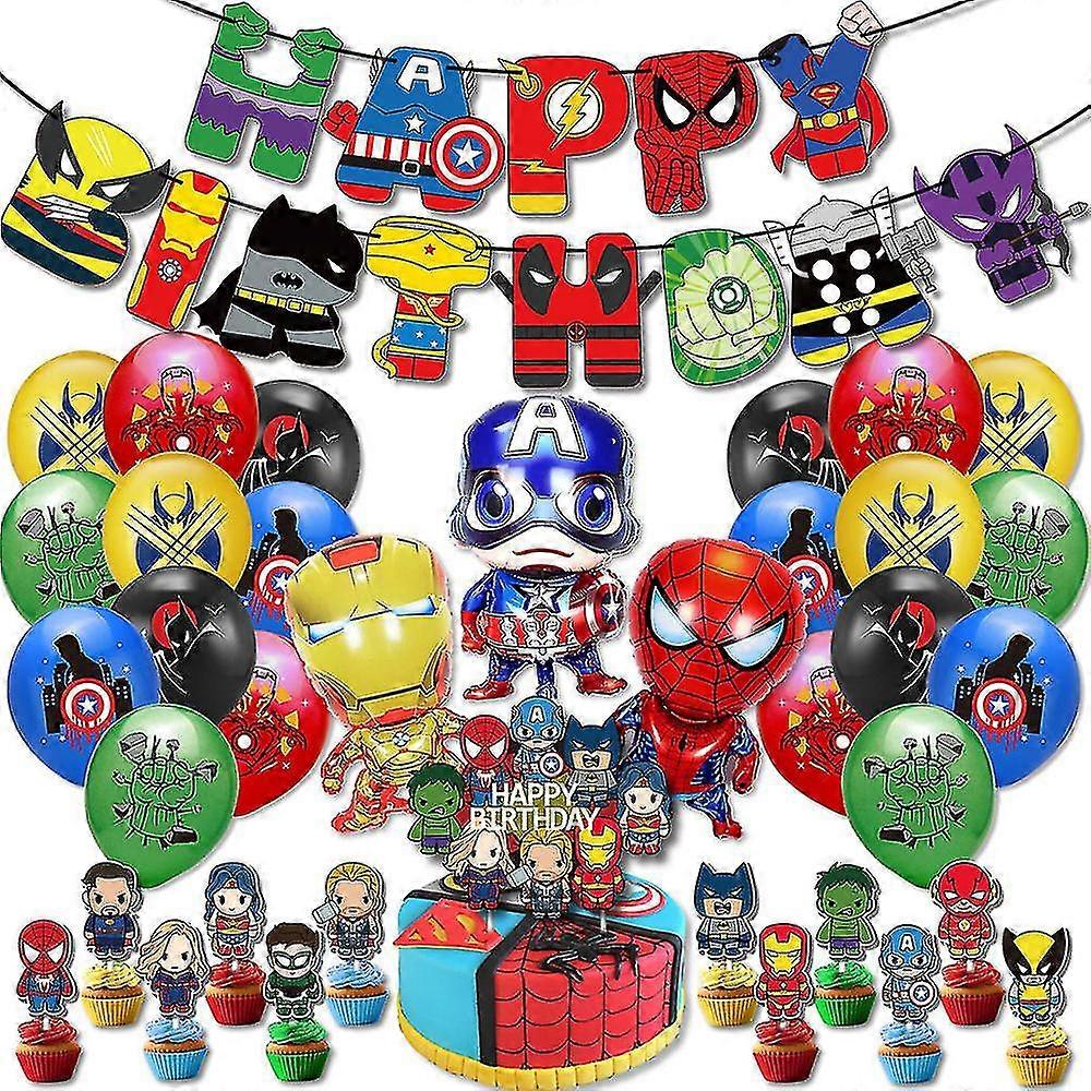 الرجل العنكبوت الرجل الحديدي الكرتون خارقة موضوع عيد ميلاد ديكور البالونات راية كب كيك توبر مجموعة لوازم الحفلات - تشوان
