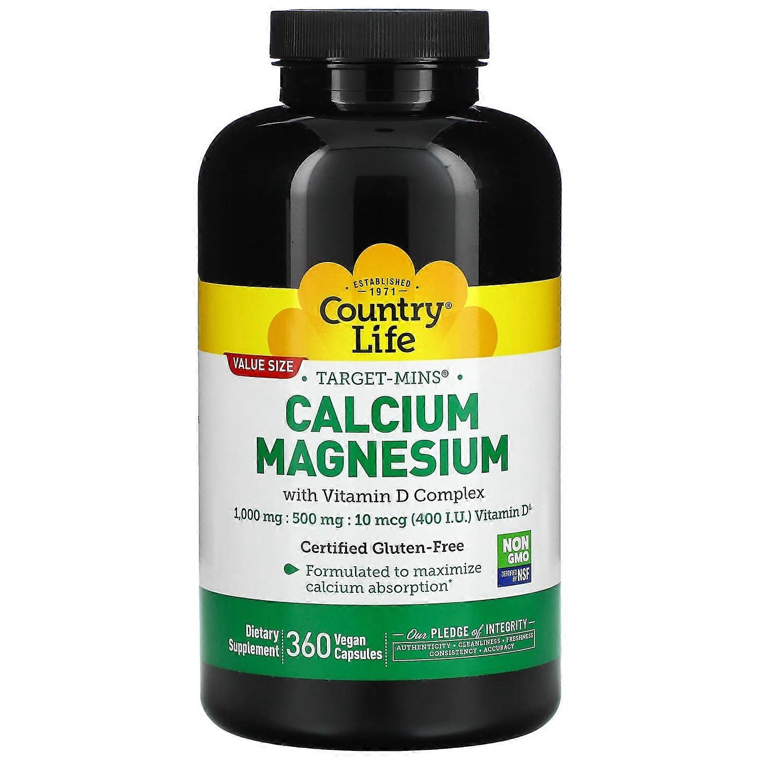 Country Life, Target-Mins, Calcium Magnesium with Vitamin D Complex, 360 Vegan Capsules