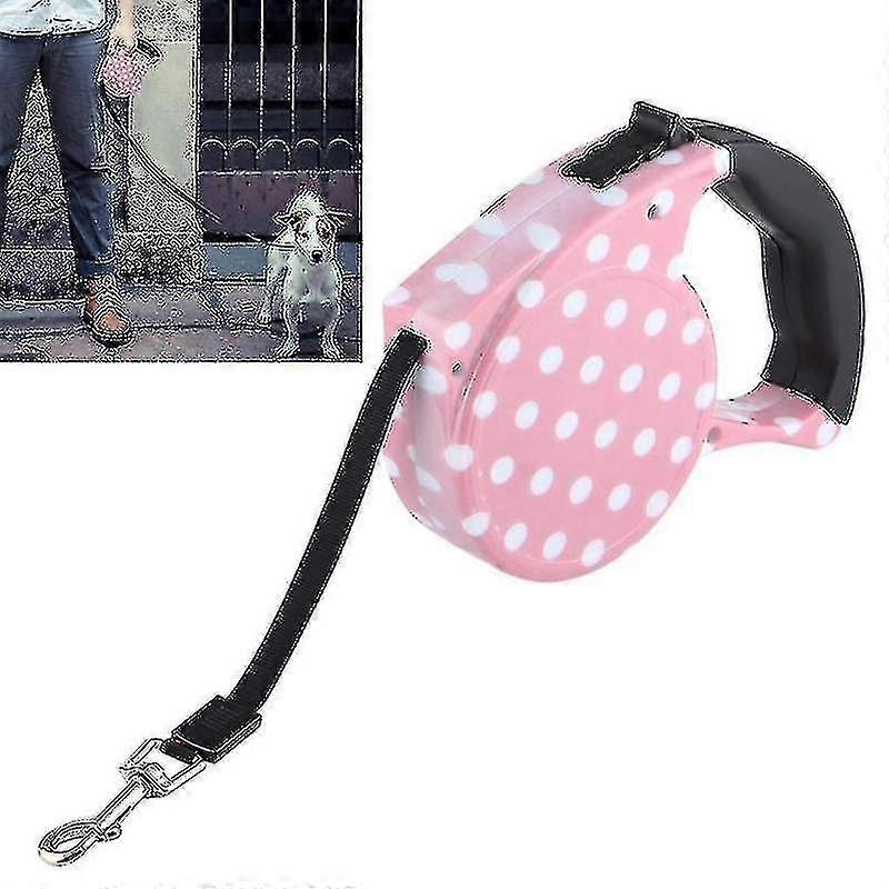 5m Pink Dot Pattern Flexible Retractable Dog / Cat Leash For Daily Walking