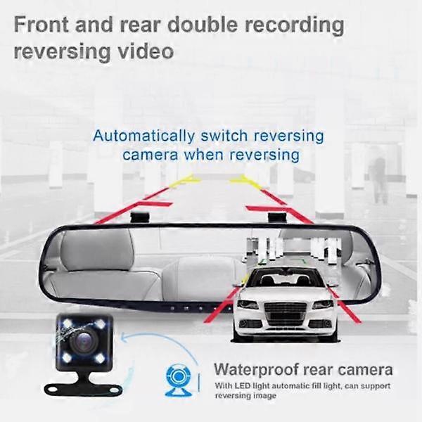 4.3"Dual Lens HD Car DVR Dash Cam Front and Rear Mirror Camera Video Recorder UK NO.30429