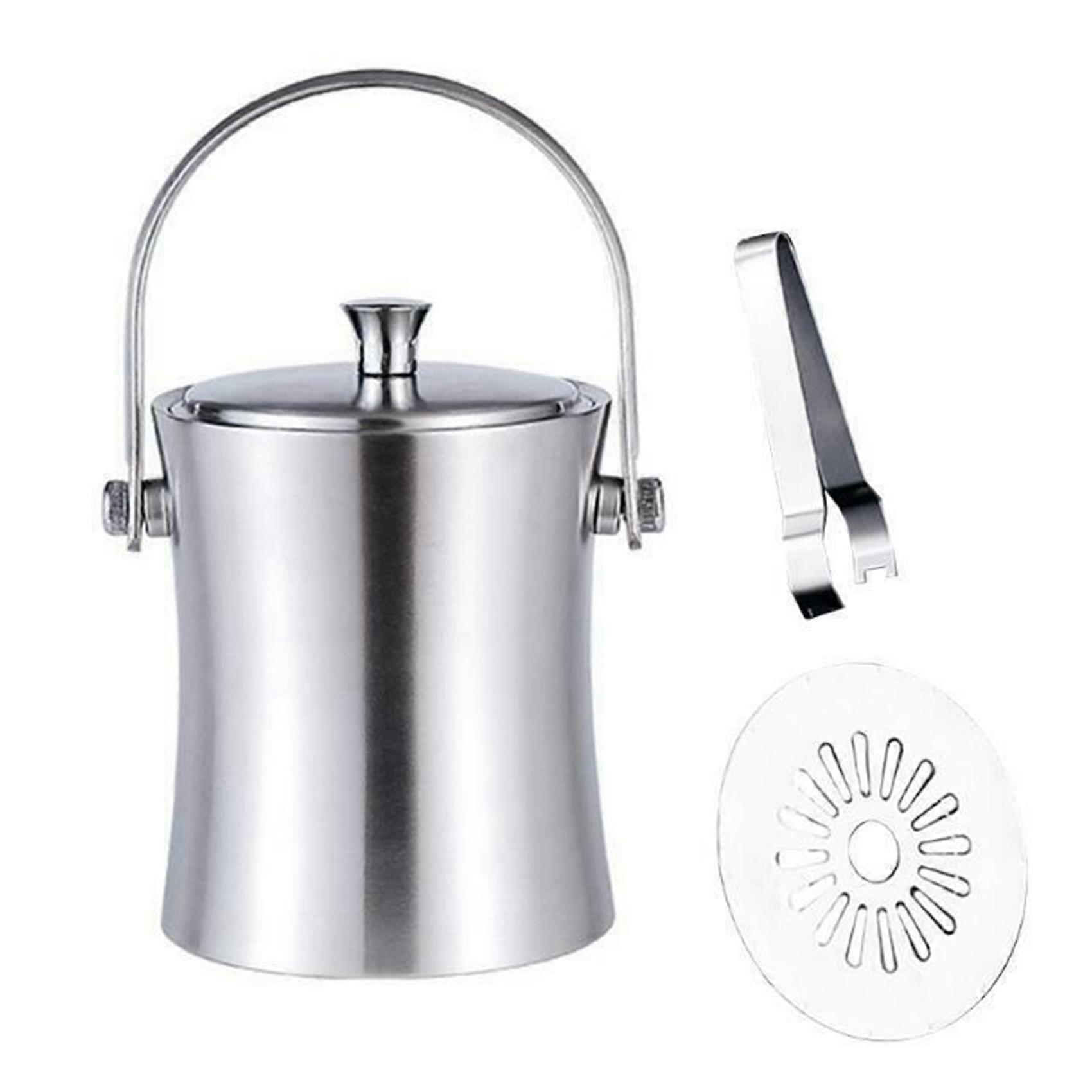 1L Stainless Steel Ice Cube Container with Lid and Tong Champagne Cooler Ice Bucket