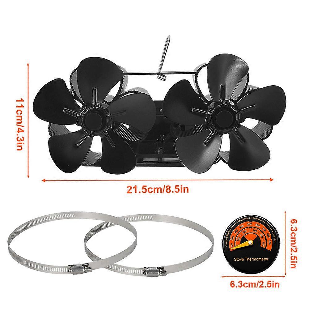 Heat Powered Stove Fan Double 10-Blade Log Wood Burner Silent Energy Saving Wall-Mount Fireplace Fan Efficient Heat Distribution
