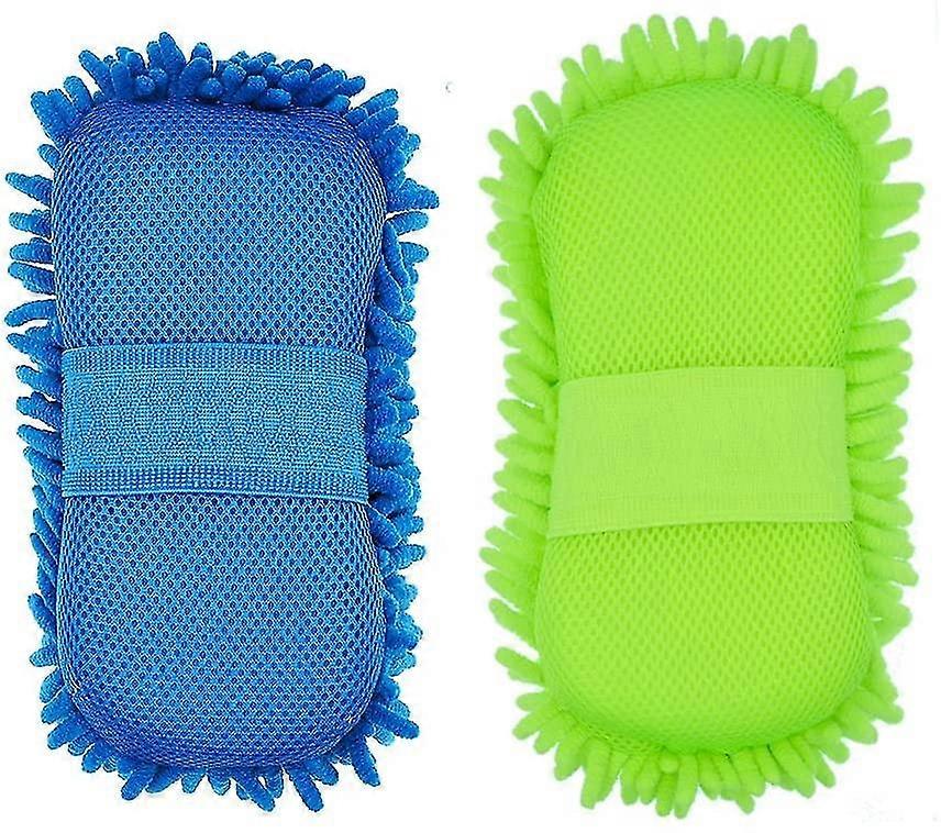 Car Wash Mitt Chenille Microfiber With Sponge Lint Scratch Free 2 Pack