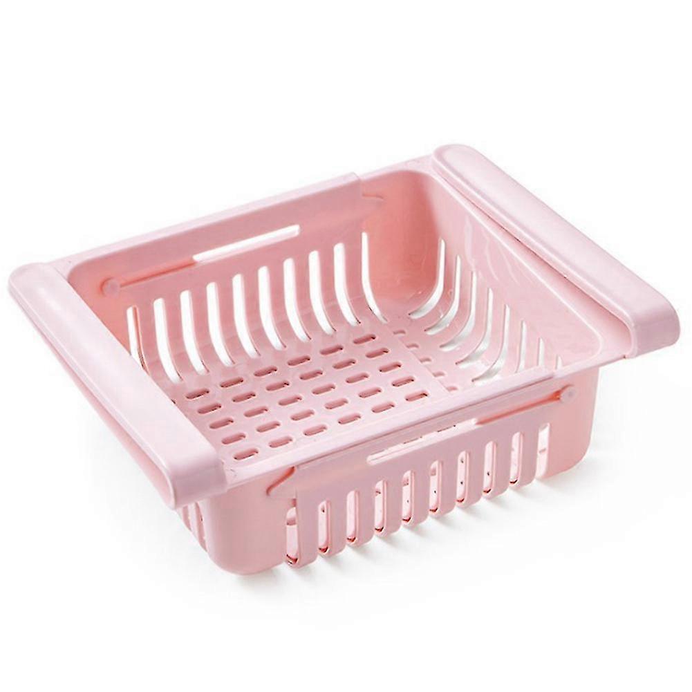Adjustable Stretchable Fridge Organizer Drawer Basket Refrigerator Pull-out Drawers Spacer Layer Storage(pink)