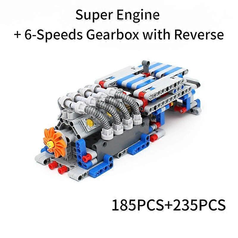 Moc Technology Mechanical Group V16 Engine Speeds Sequential Gearbox Model DIY Building Blocks Brick Compatible with Prower Set