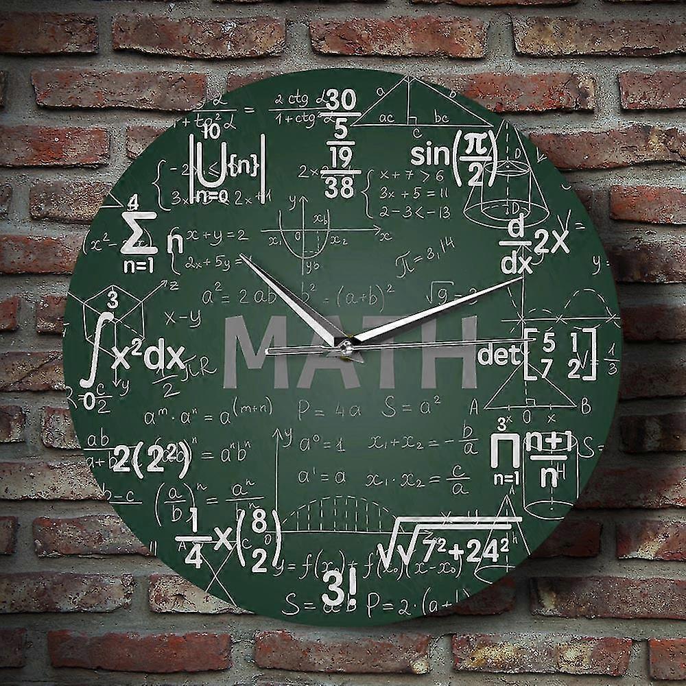 Wall Clock With Math Design And Green Chalkboard On The Wall, Math And Science Art