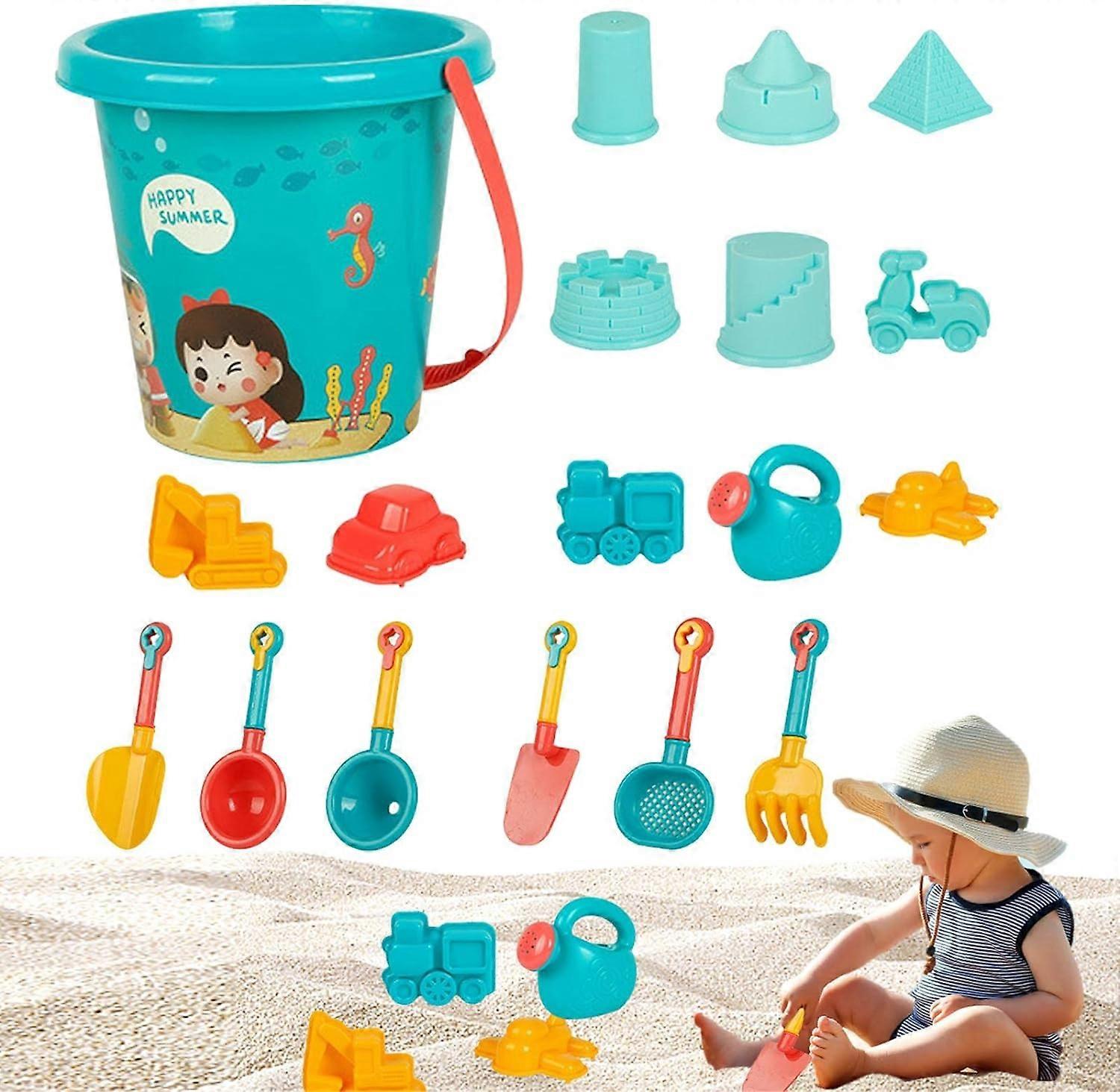 Beach Sand Toy Set | 18 thick design beach toy, children's beach toy set, with sand rake, watering can, bucket, shovel, rake, gift
