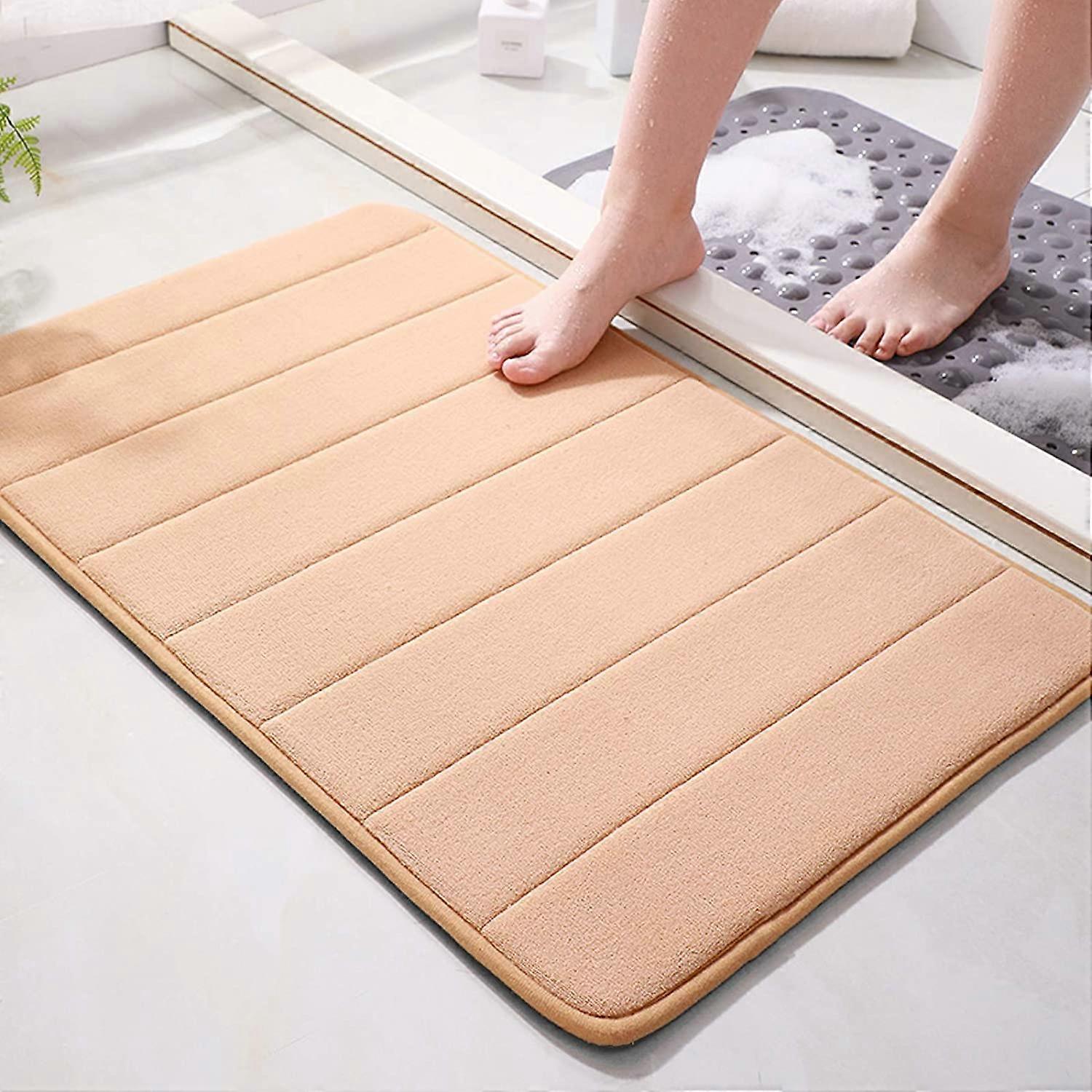 Memory foam bath mat 15.5" X 23" coral fleece super non-slip, fast absorbing, soft, comfortable and easy to dry machine washable bathroom mat, camel