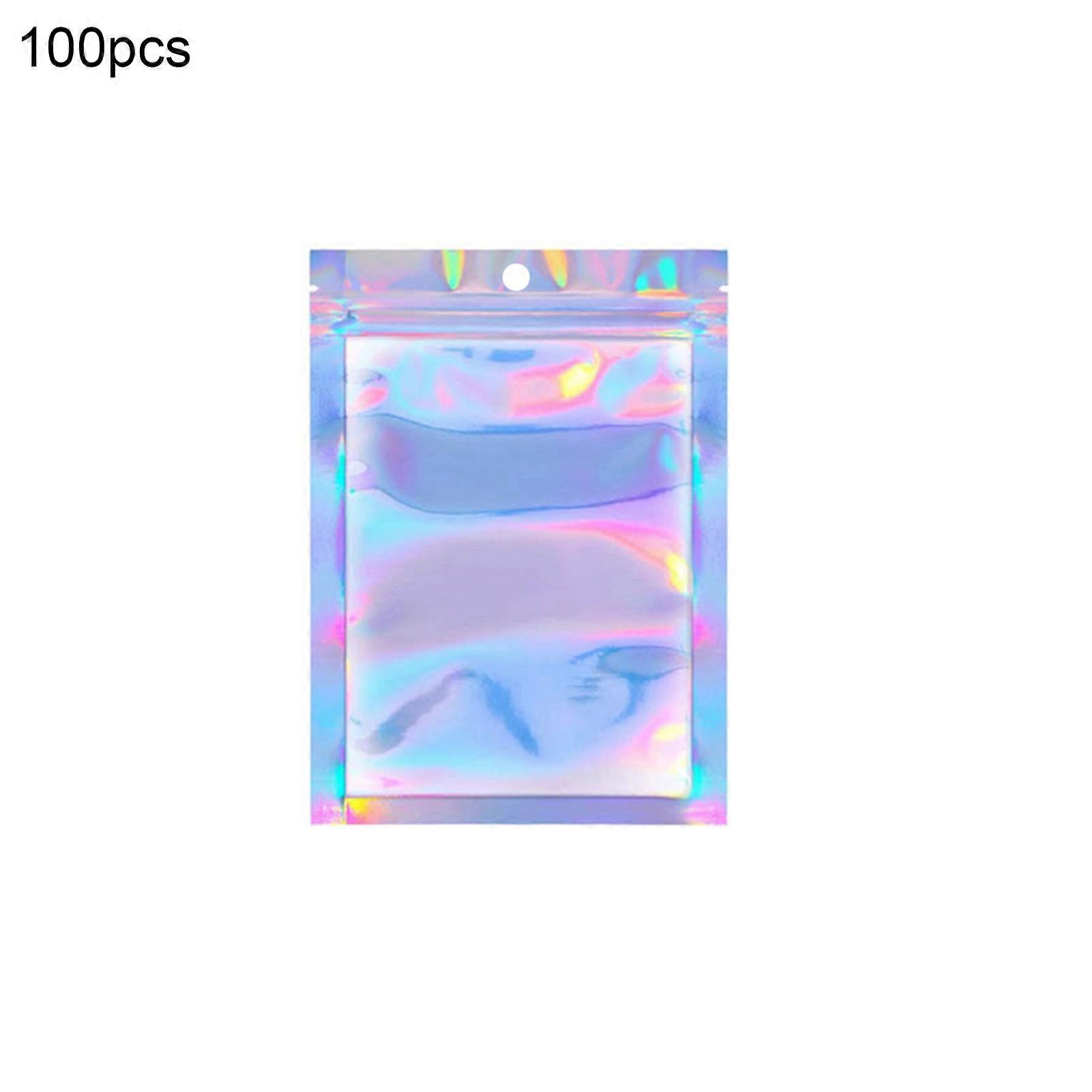 100Pcs/Set Zipper Pouch Resealable Anti-Moisture 3 Sizes Resealable Holographic Bags for Home KAESI