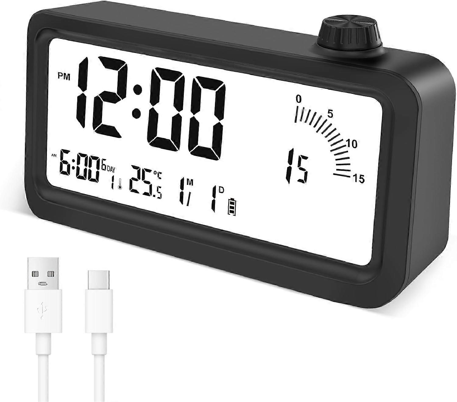 Visual Timer, Rechargeable Digital Alarm Clock, 60 Minute Countdown Timer with Backlight, 3 Alarm Modes, Temperature and Date Display