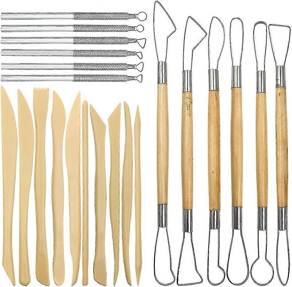 22pcs Clay Sculpting Tools Set With Wooden Handle And Metal And Plastic Scraper For Clay Sculpting For Pottery, Ceramic Sculpting