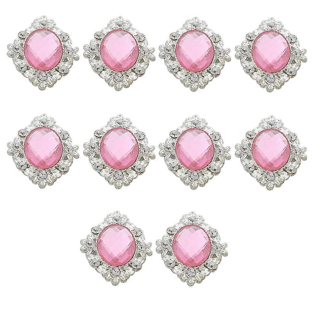 10pcs Oval Flatback Acrylic Crystal Rhinestone Button DIY Craft Pink