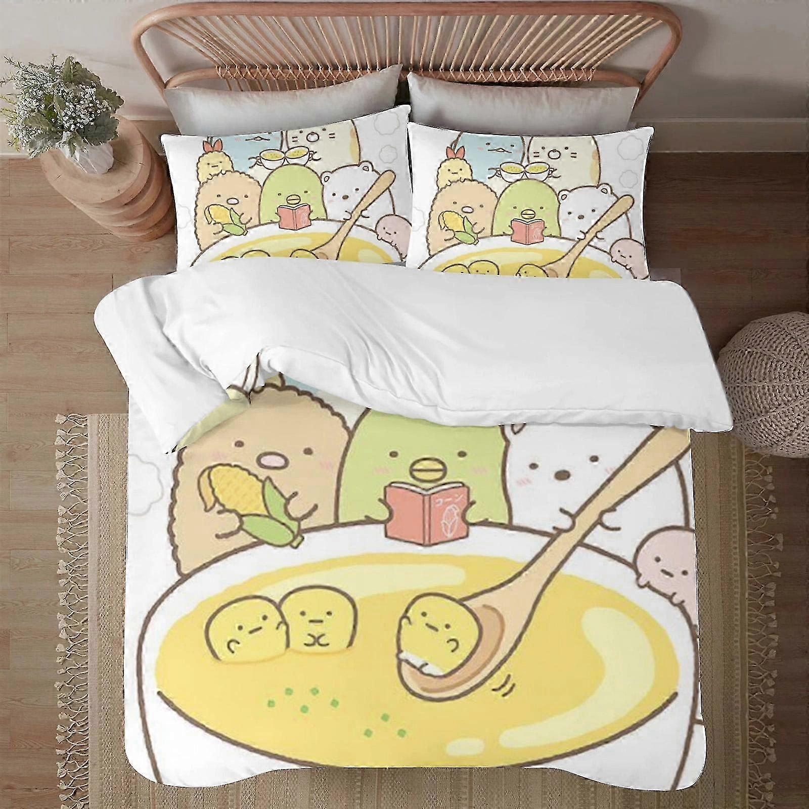 v337 Sumikko Gurashi Soft 3D Printed Duvet Cover Bedding Set with Comforter Cover 3 Piece Set Includes 2 Pillowcases and 1 Cover Machine Washable ol33