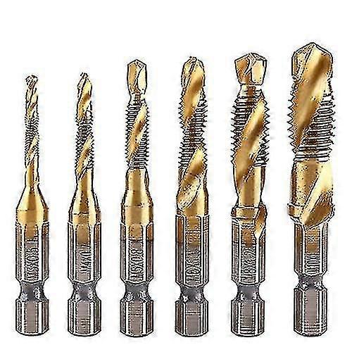 6 Pcs 1/4" Hss Spiral Hex Shank Combination Drill Screw Tap Bit Set (m3-m10)