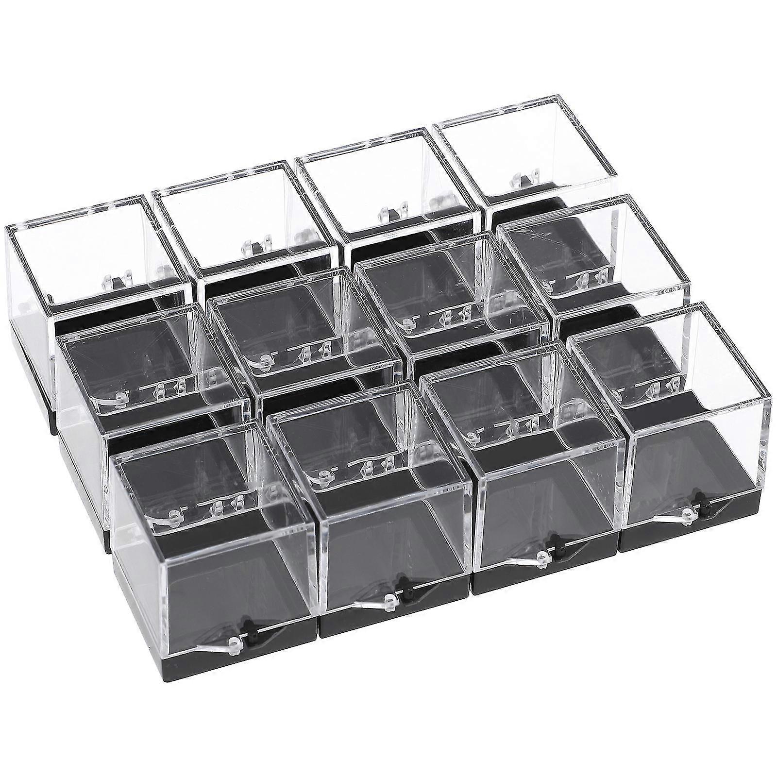 12 Pcs Clear Container Mineral Display Case Mineral Specimen Display Boxes Specimen Display Box Mini Square Cube Boxes