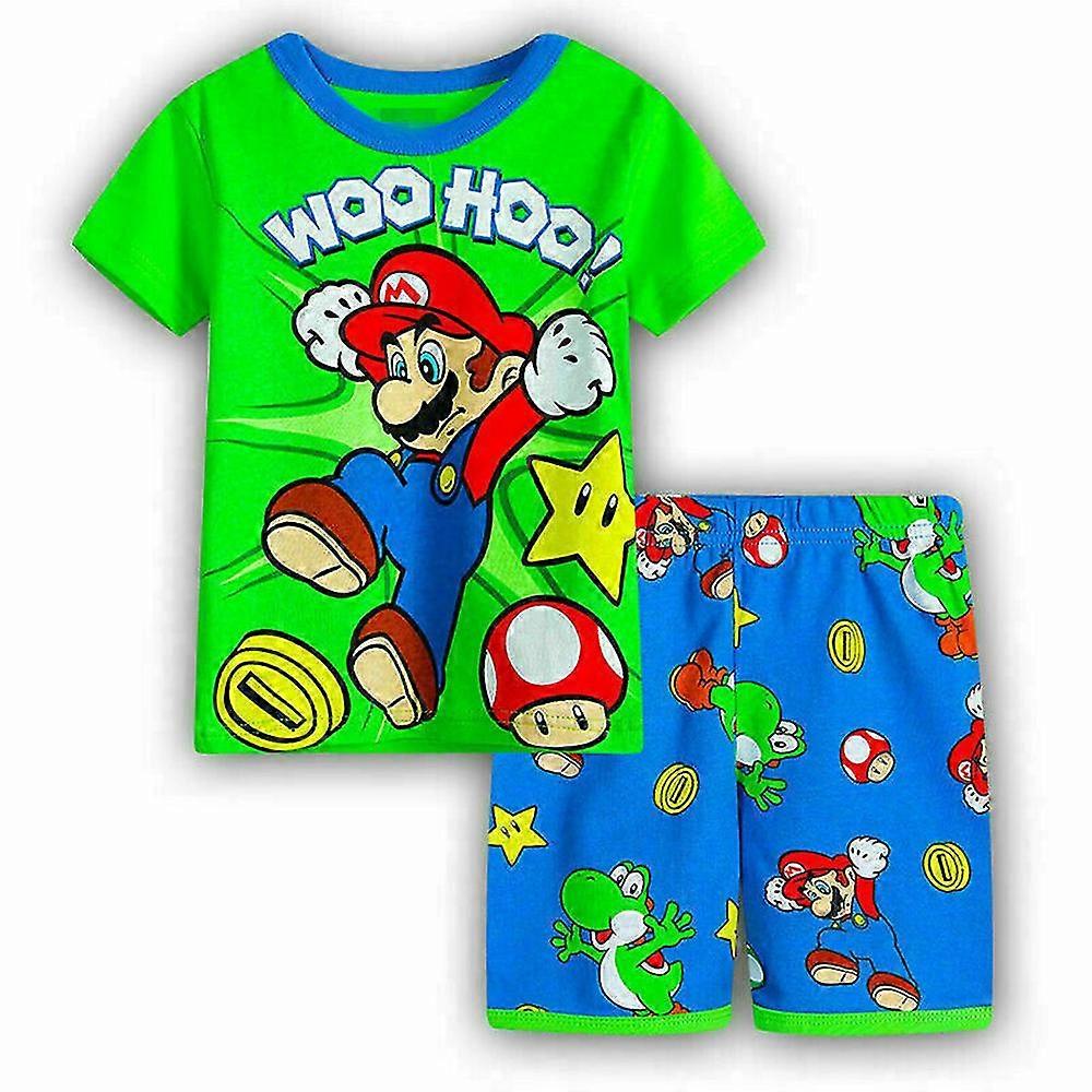 Super Mario Print Pyjamas Sommar Kortärmad Toppar T-shirt Shorts Set Kläder För Barn Pojkar Flickor N