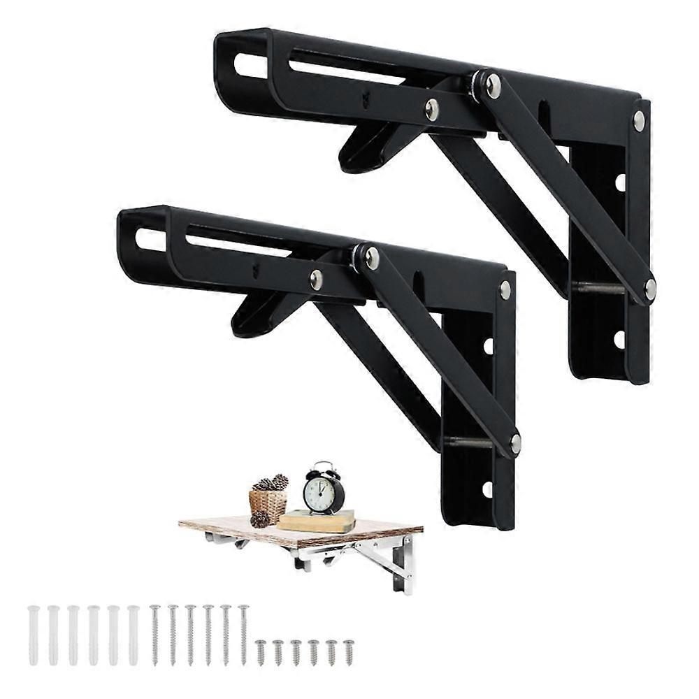 2 Pieces 200mm Black Wall Folding Bracket, Folding Console Bracket Bracket Folding Bracket Heavy Load Brackets Folding Shelf Bracket for Garage Workbe