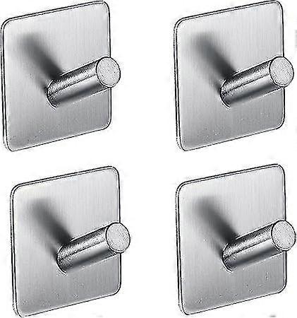 4 Pack Towel Rack Wall Hooks No Drilling Rustproof Silver