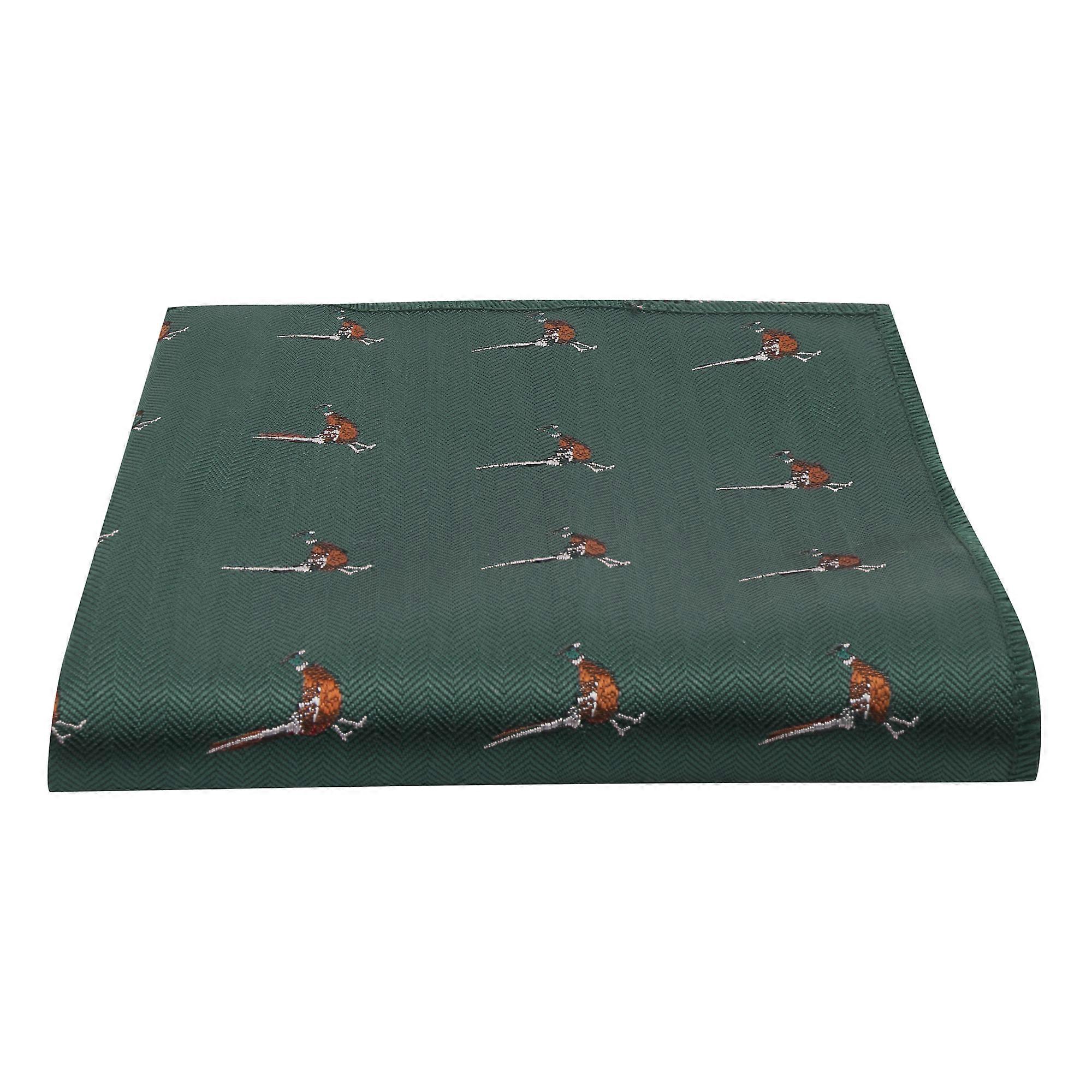 Dark Green Herringbone Pheasant Pocket Square
