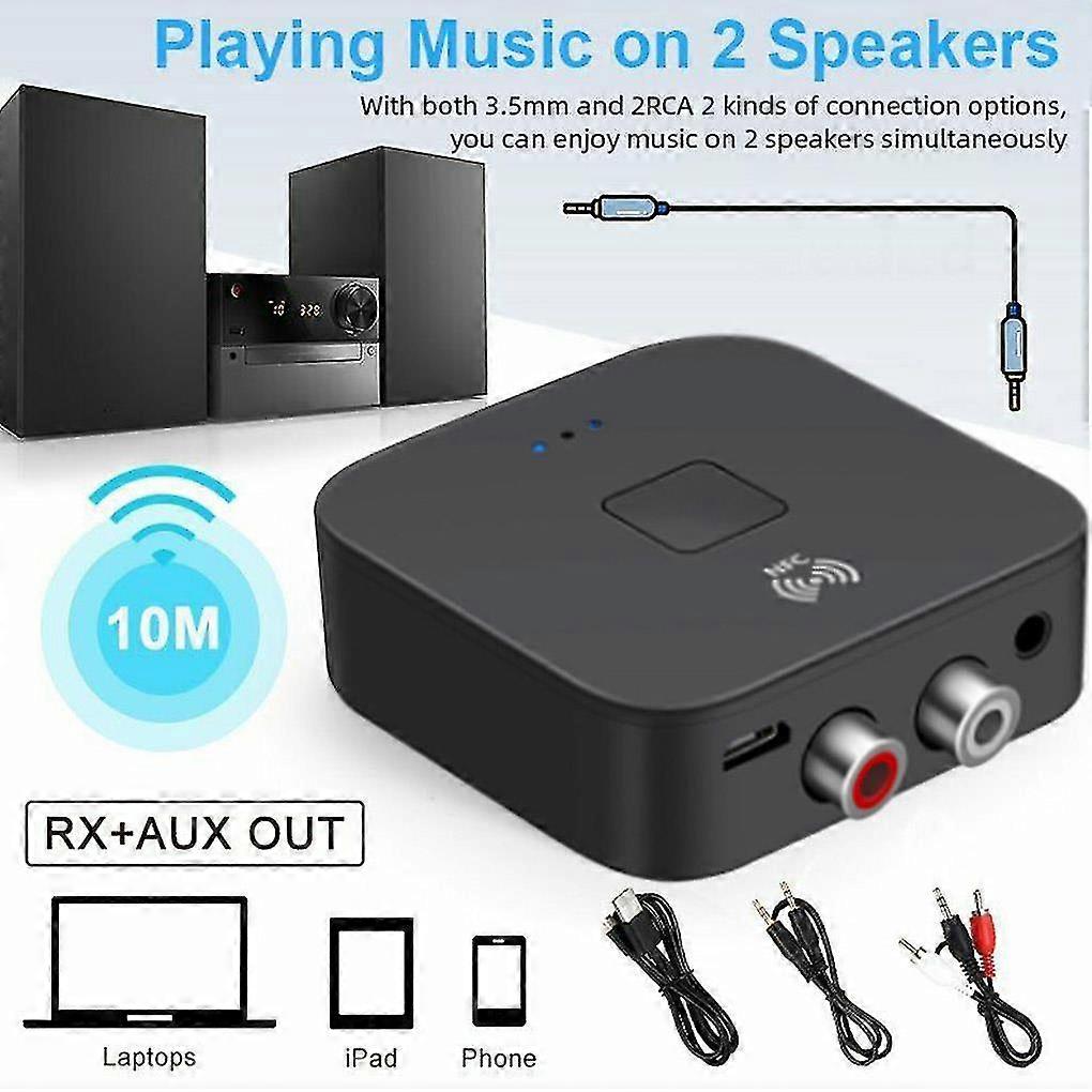 bluetooth 5.0 rca audio receiver aptx 3.5mm aux jack music wireless bluetooth adapter with nfc for car tv computer speakers