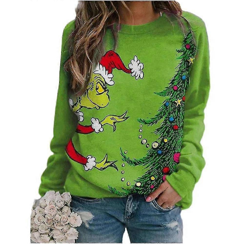 Sudadera estampada The Grinch Cuello redondo Navidad Casual Pullover Jersey Jersey - MXBC