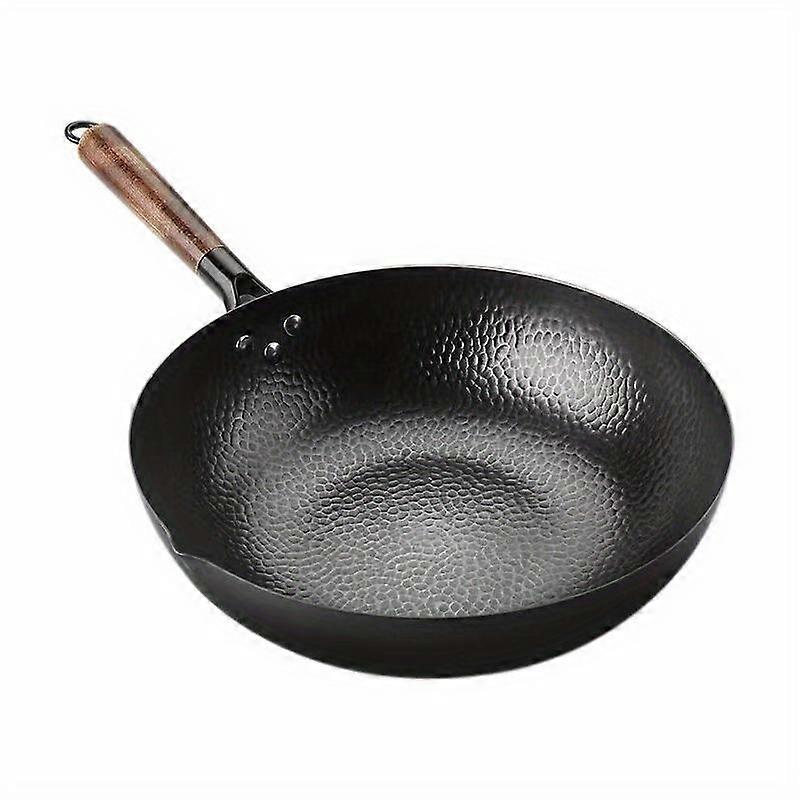1pc, Cast Iron Wok (12.6''), Stir-Fry Pan, Chinese Wok, Flat Bottom Cookware, For Induction, Electric, Gas, Halogen, All Stoves, Kitchen Utensils, Kit