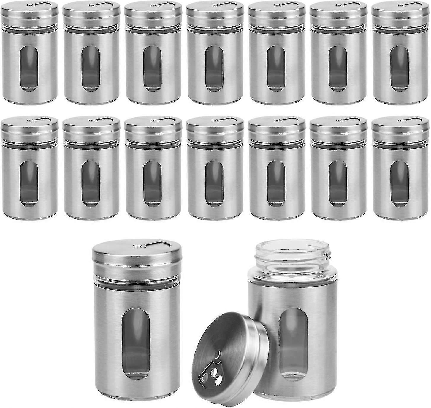 Set Of 16 Spice Jars Set Silver 90ml Stainless Steel Storage Jars Spice Jars With Window