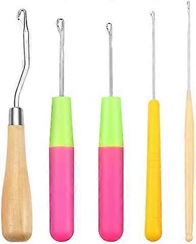 5 Pcs 5 Different Size Bent Latch Hook Crochet Needle Hook, 1 Pieces Wooden Bent Latch Hook and 4 Size Plastic Latch Hook