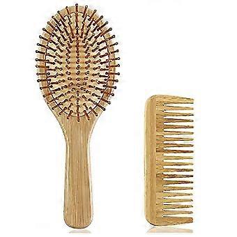 Piao Bamboo Paddle Hair Brush And Comb Set Natural Eco-friendly No Wooden Hairbrush Reduce Frizz And Massage Scalp Thin Long Curly For Women Men And