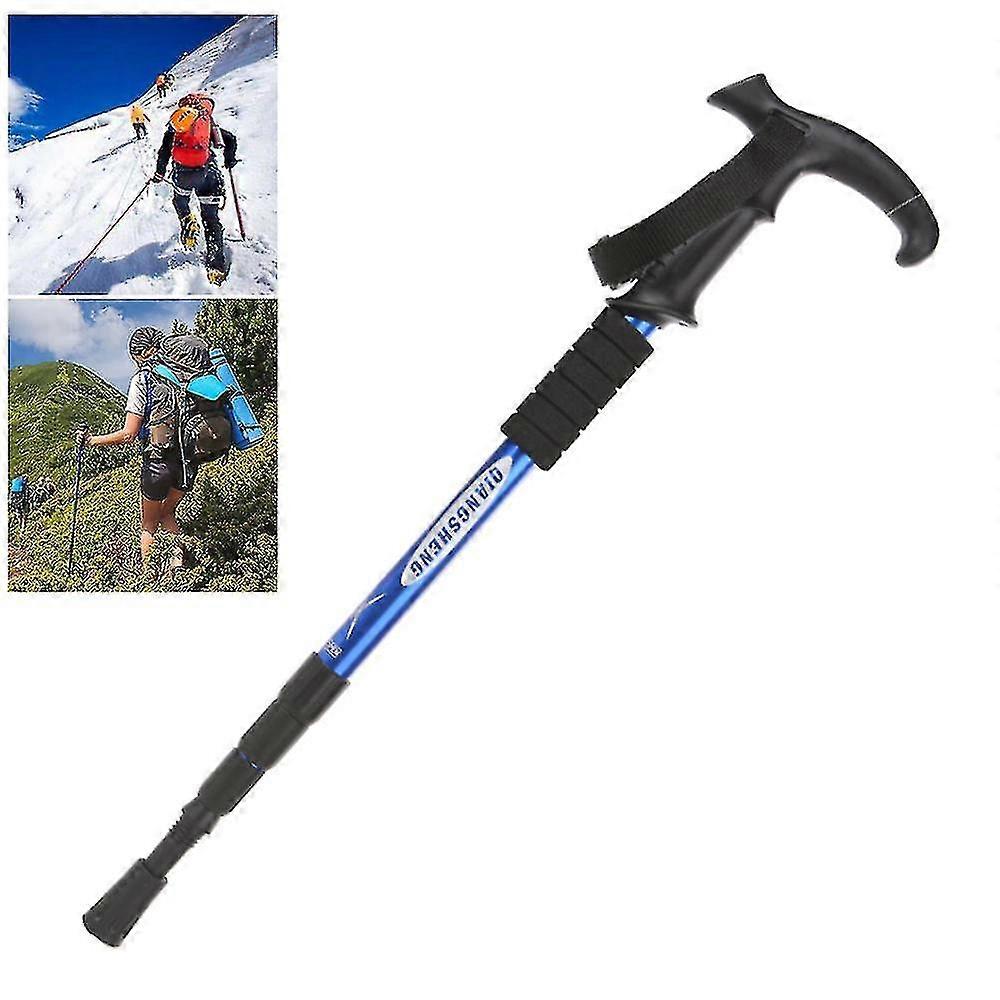 Adjustable Walking Stick Trekking Anti Shock Mountaineering Telescopic Poles Blue