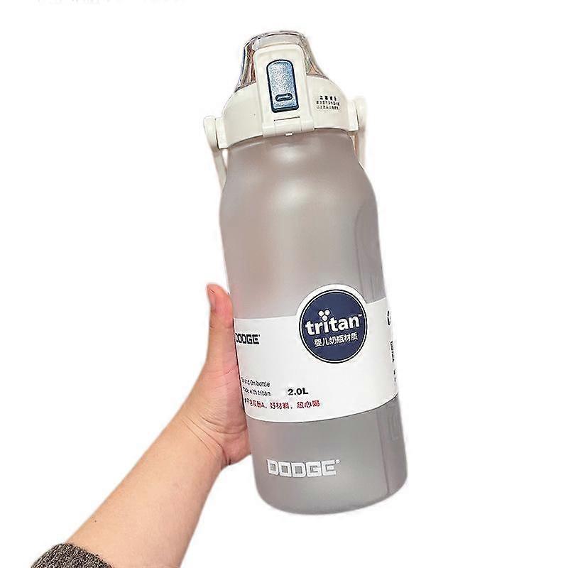 Large Capacity Portable Plastic Gradient Straw Cup White + Random Sticker 2000ml