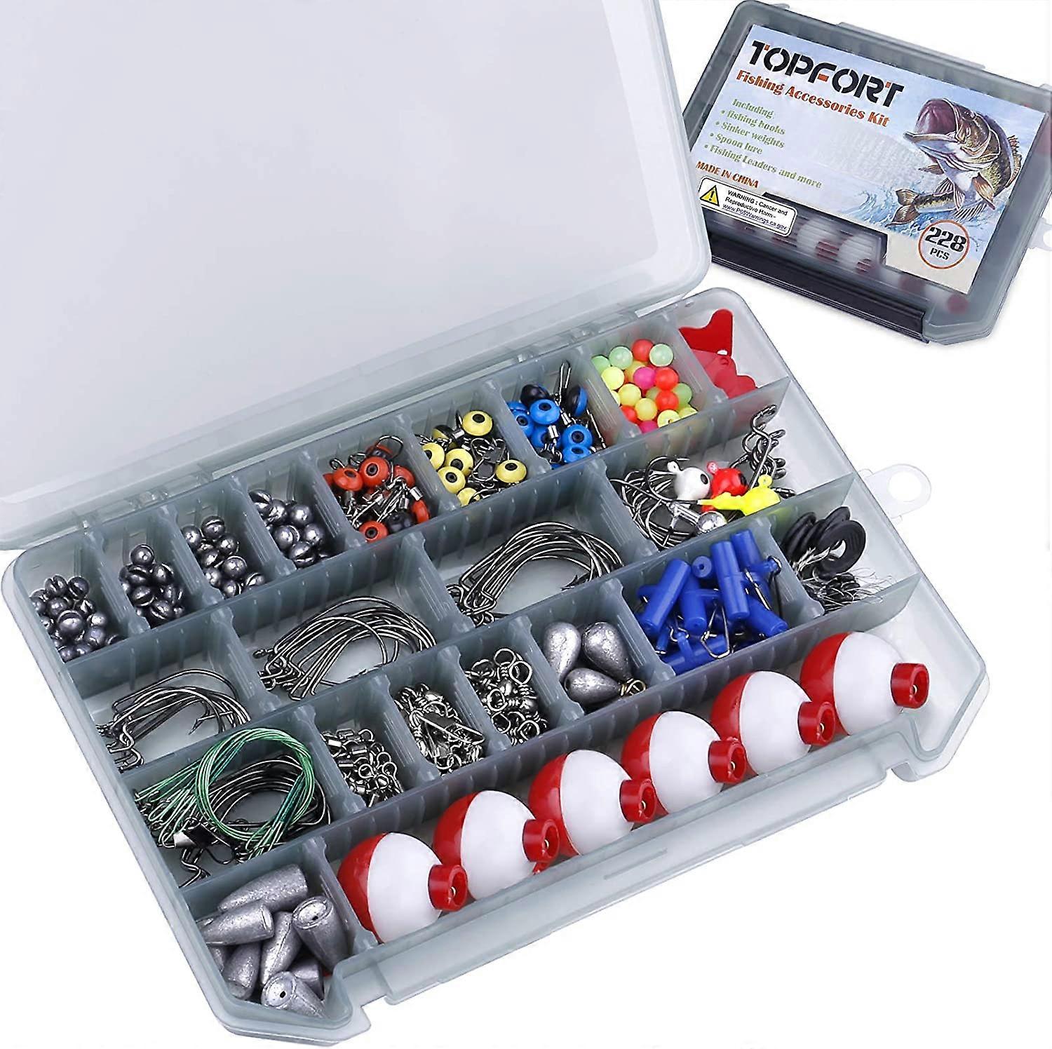 187/230pcs Fishing Accessories Kit, Including Jig Hooks, Bullet Bass Casting Sinker Weights, Fishing Swivels Snaps, Sinker Slides, Fishing Set with Ta