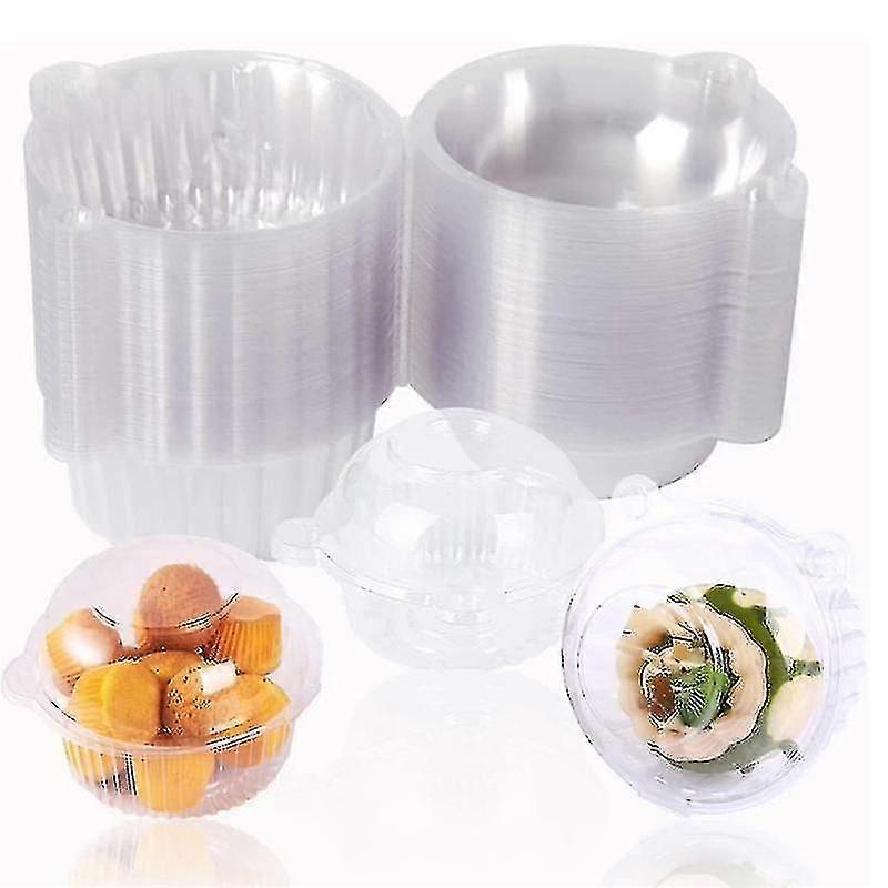 100pcs Clear Cupcake Boxes Individual Plastic Cupcake Boxes Dome Single Cupcake Holder Hinged Food