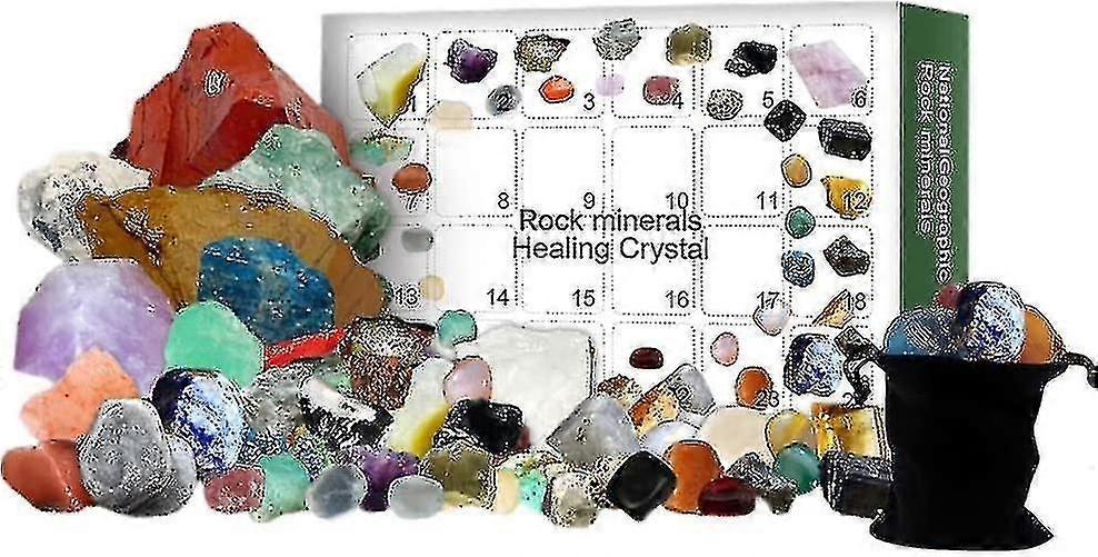 Adventskalender 2022 - 24 Grid Rocks, Minerals &Fossils Healing Crystals Gem Kit 24 dagar Julnedräkning kalendrar Gåvor för barn Flickor Pojkar Trea