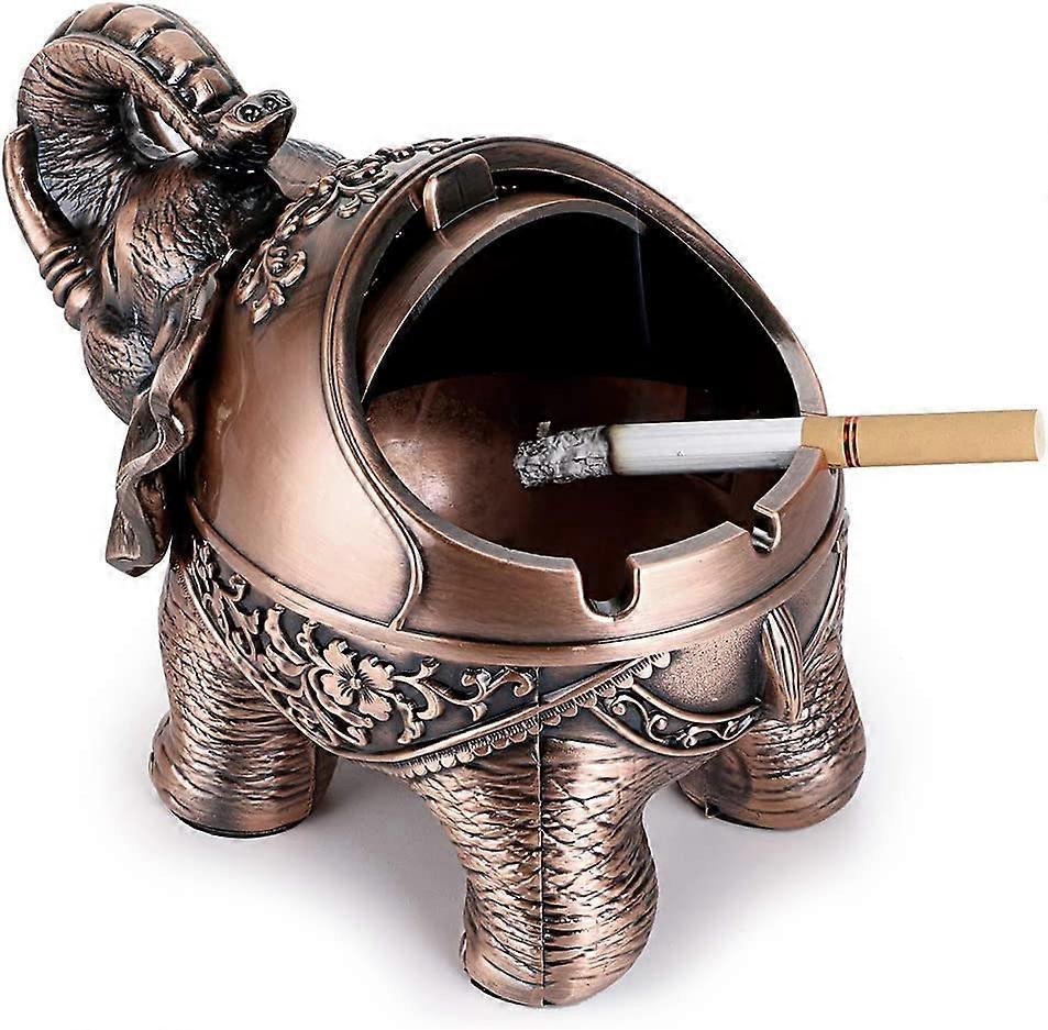 Stand Elephant Decorative Ashtray with Lid,Vintage Windproof Ashtray with Lids,Elephant Modeling Ashtray Cigarette 1pcsD-