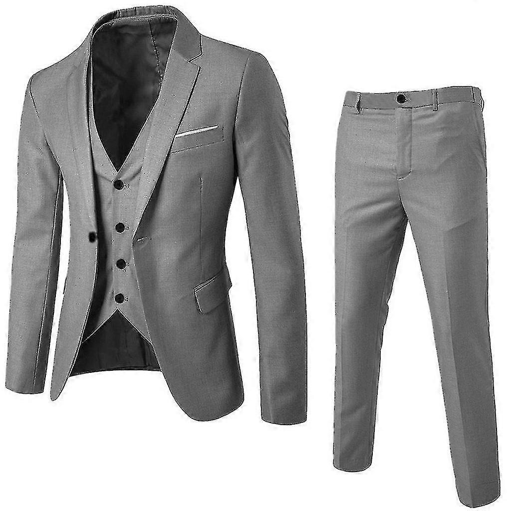 Ανδρικό κοστούμι Slim Fit τριών τεμαχίων επαγγελματικό γαμήλιο πάρτι σακάκι γιλέκο και παντελόνι #grey