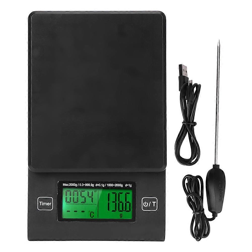 2kg/0.1g/1g Kitchen Scale Baking Coffee Portable Scale with Temperature Test Countdown Function