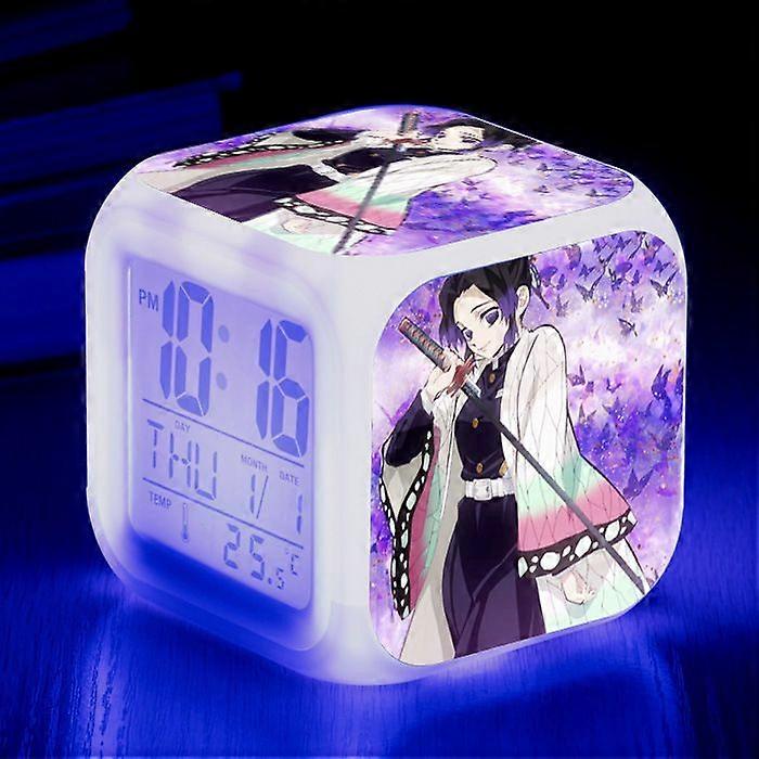 Anime Ghost Slayer Colorful Alarm Clock LED Square Clock Digital Alarm Clock with Time, Temperature, Alarm, Date