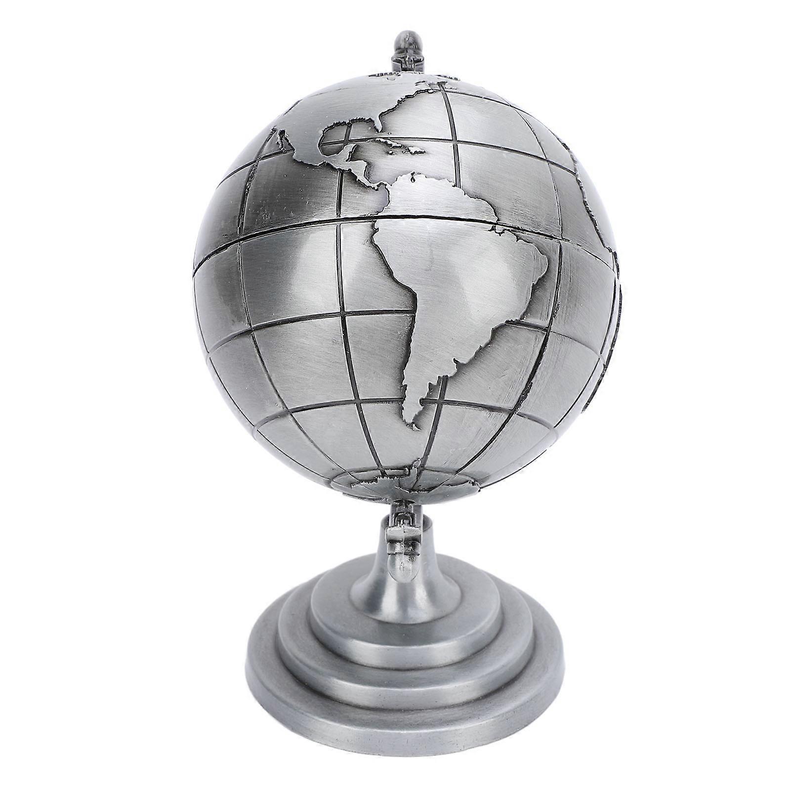 Alloy 360 Degree Rotating Globe Adornment for Table Desktop Decor, Gray