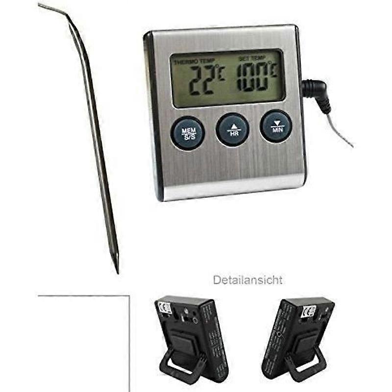 Digital Thermometer with Probe for Oven Cooking - Resistant up to 250C - Temperature Alarm and Timer Function