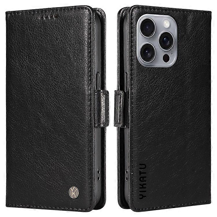 YIKATU YK-007 Compatible For iPhone 16 Pro Max Case Litchi Texture Leather Phone Cover with Wallet Stand