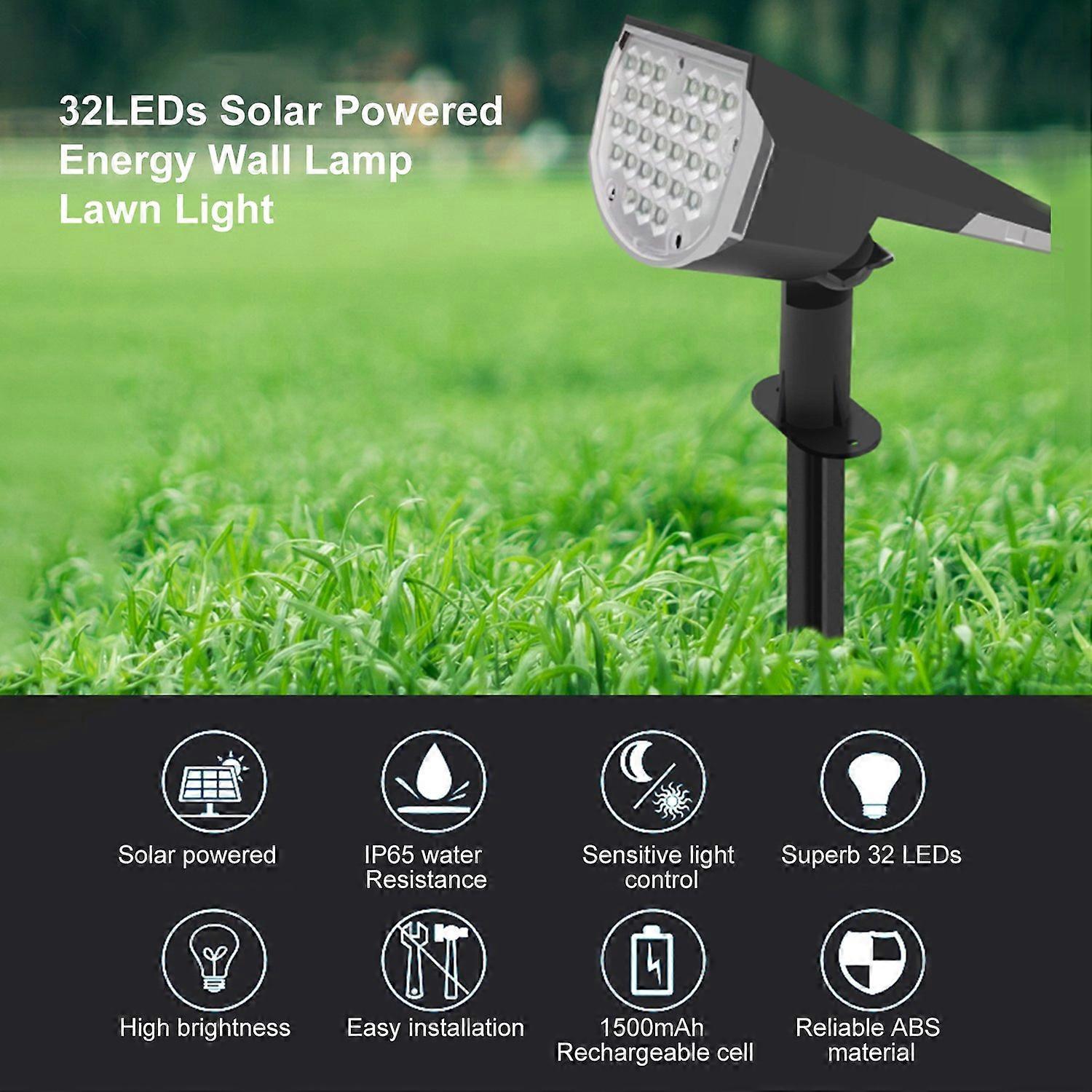 2PCS 2W 32LEDs Solar Powered Energy Wall Lamp Lawn Light Sensitive Light Control 2 Adjustable Bright
