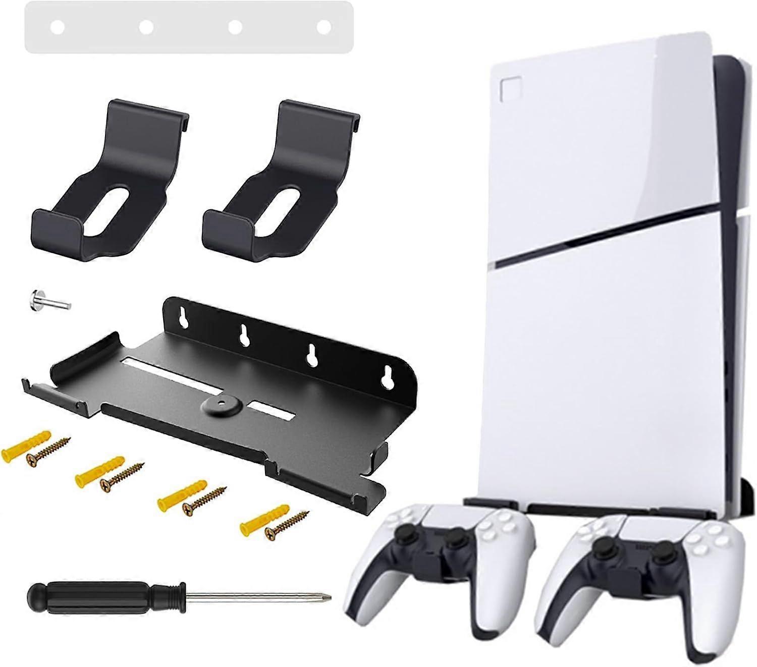 Piece PS5 Slim Wall Mount, Wall Mount with 2 Controller Holders, PS5 Wall Shelf (Disc & Digital Edition), Wall Mount Compatible with PS5/PS5 Slim, Bl