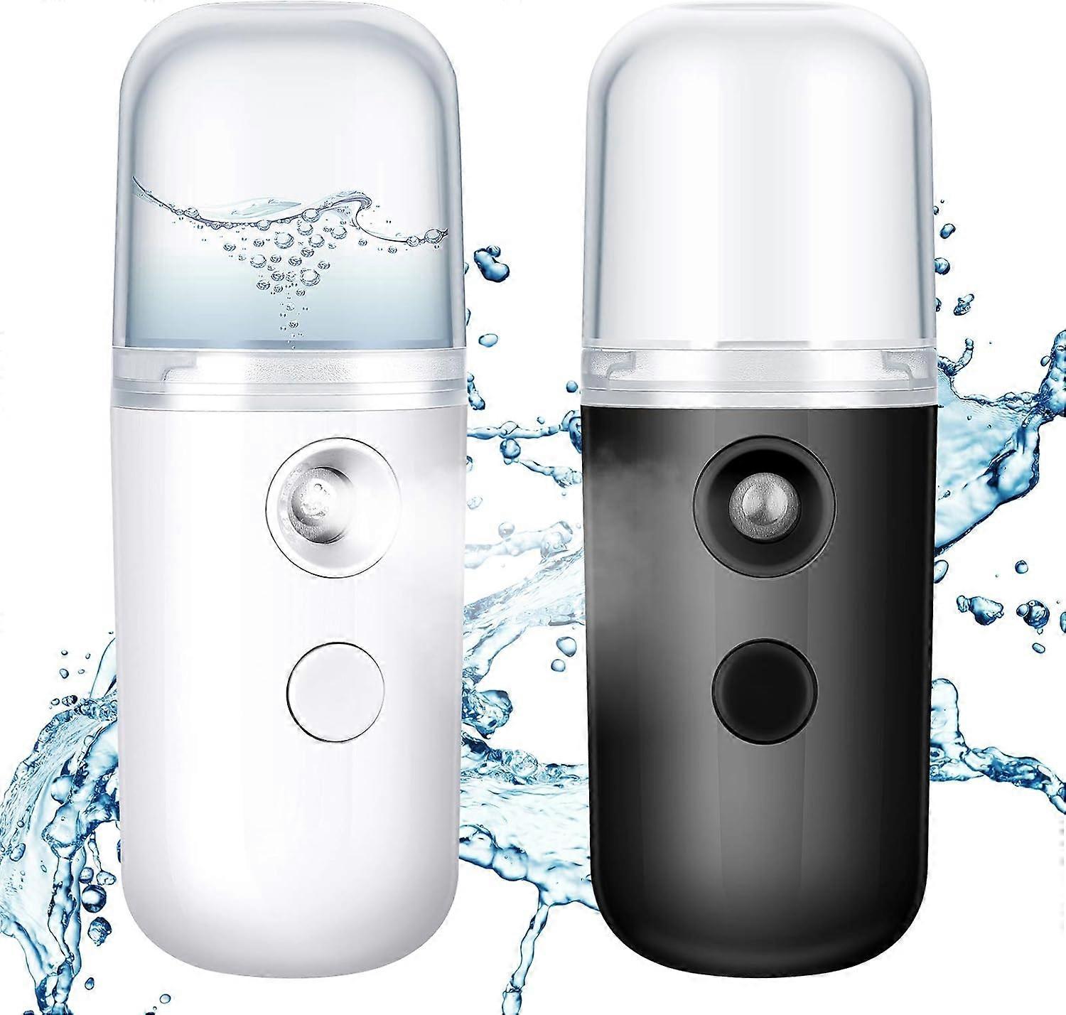 2 Pieces Facial 30ml Mini Portable Sprayer Convenient Face Mist Sprayer Moisturizing Mist Sprayer USB Atomization Machine (Black and White)