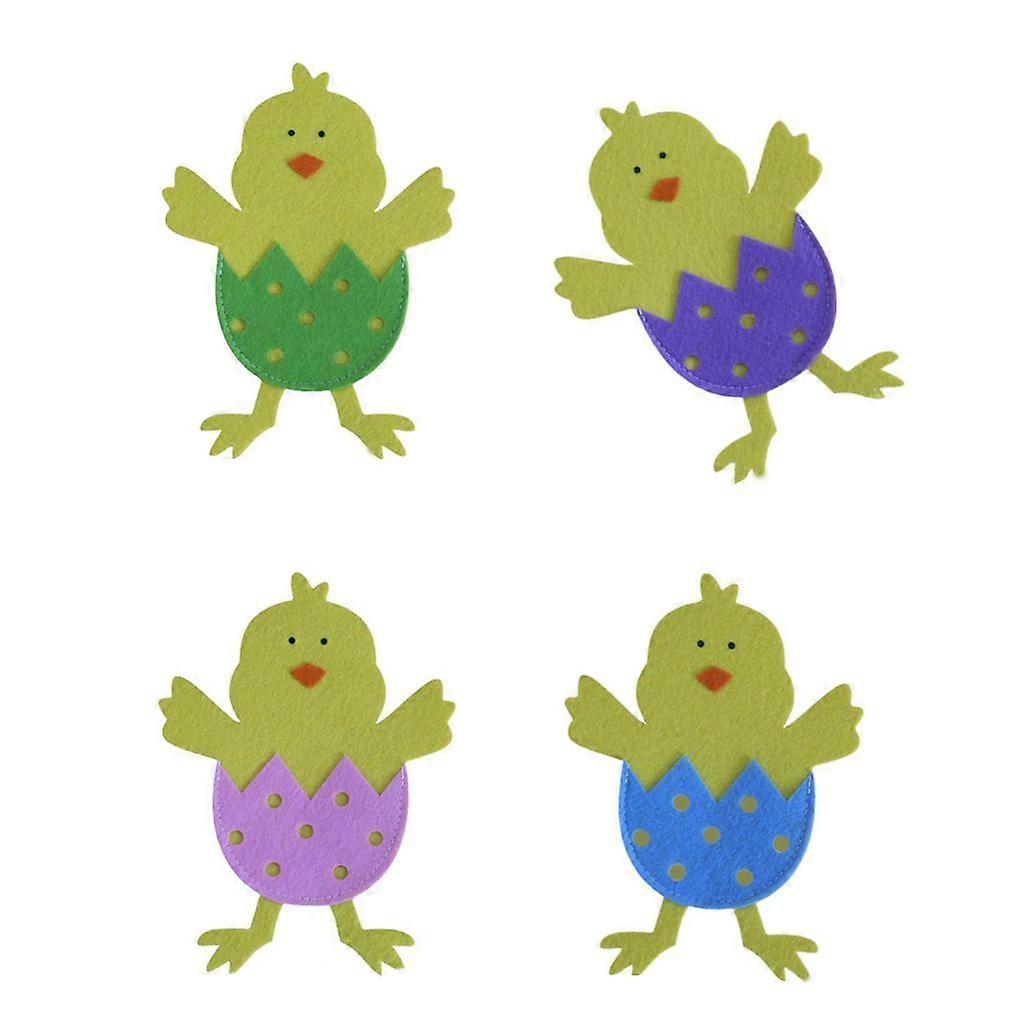 4pcs Delicate Easters Themed Chick Flatware Storage Bags For Party Celebration