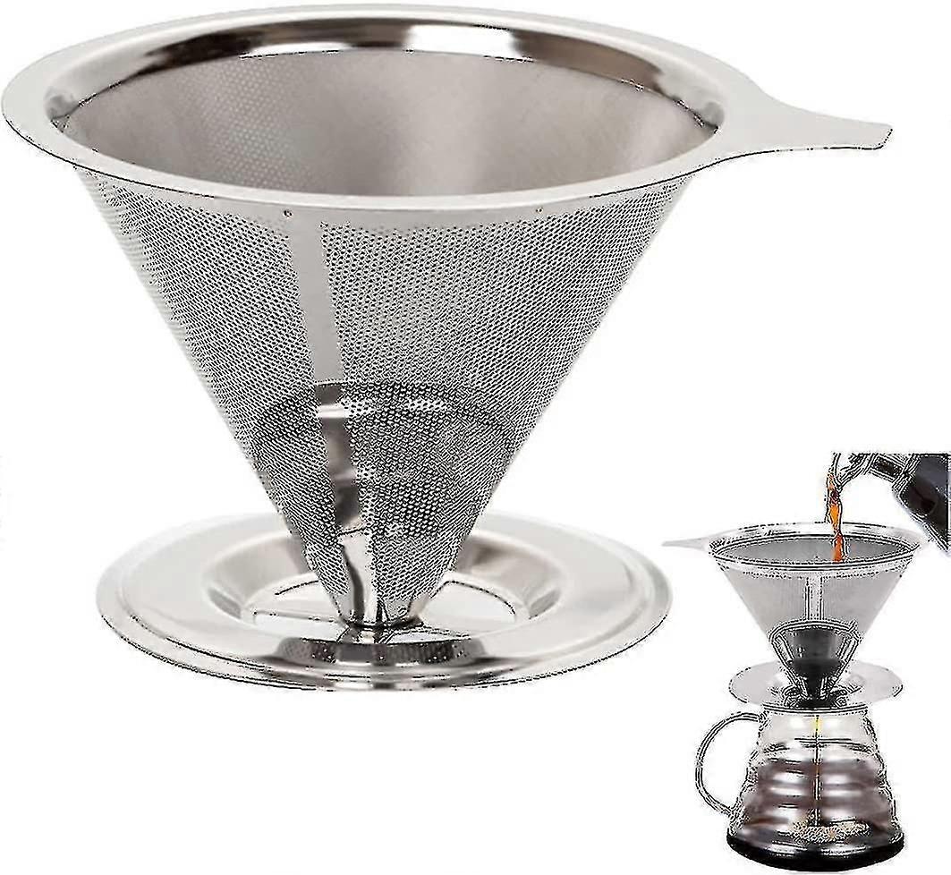 Stainless Steel Coffee Filter, Reusable Cone Coffee Dripper, Permanent Coffee Filter, Metal Coffee Dripper With Paperless Base