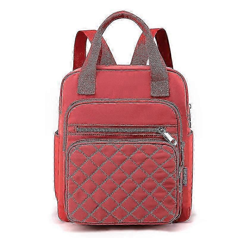 Nylon Backpack Ladies Bag Rhombus Embroidered Thread Small Square Bag, Red