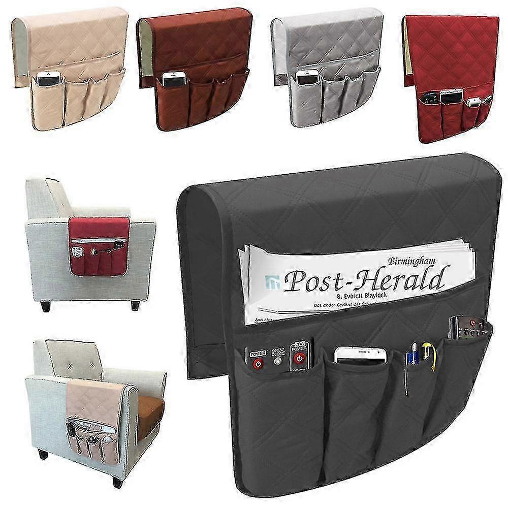 Sofa Armrest Pockets, Quilted Fabric, Multi - Pocket Design for Remote Controls, Phones, Magazines and More, Ideal for Organizing on Couch Armrests